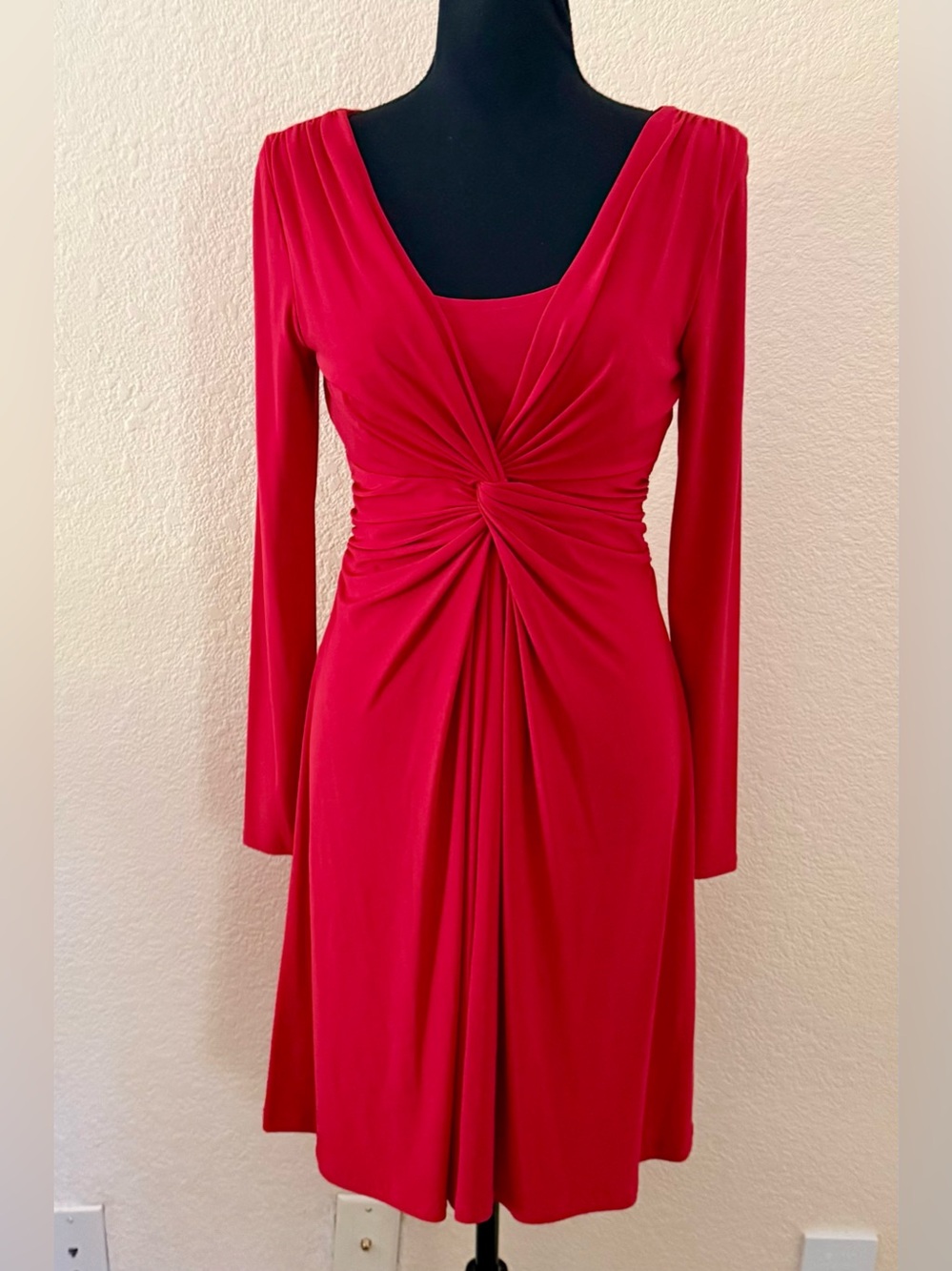 Jones New York Dress Petite Red Twist Front Knot Drape Jersey Dress 4P